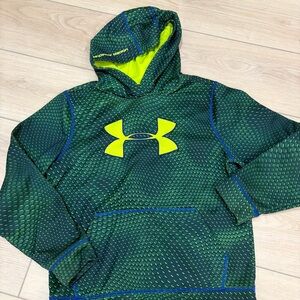Under Armour Neon Green and Yellow Hooded Sweatshirt. Size Youth Medium